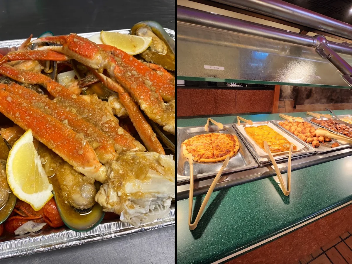 Buffet trays with assorted Chinese dishes