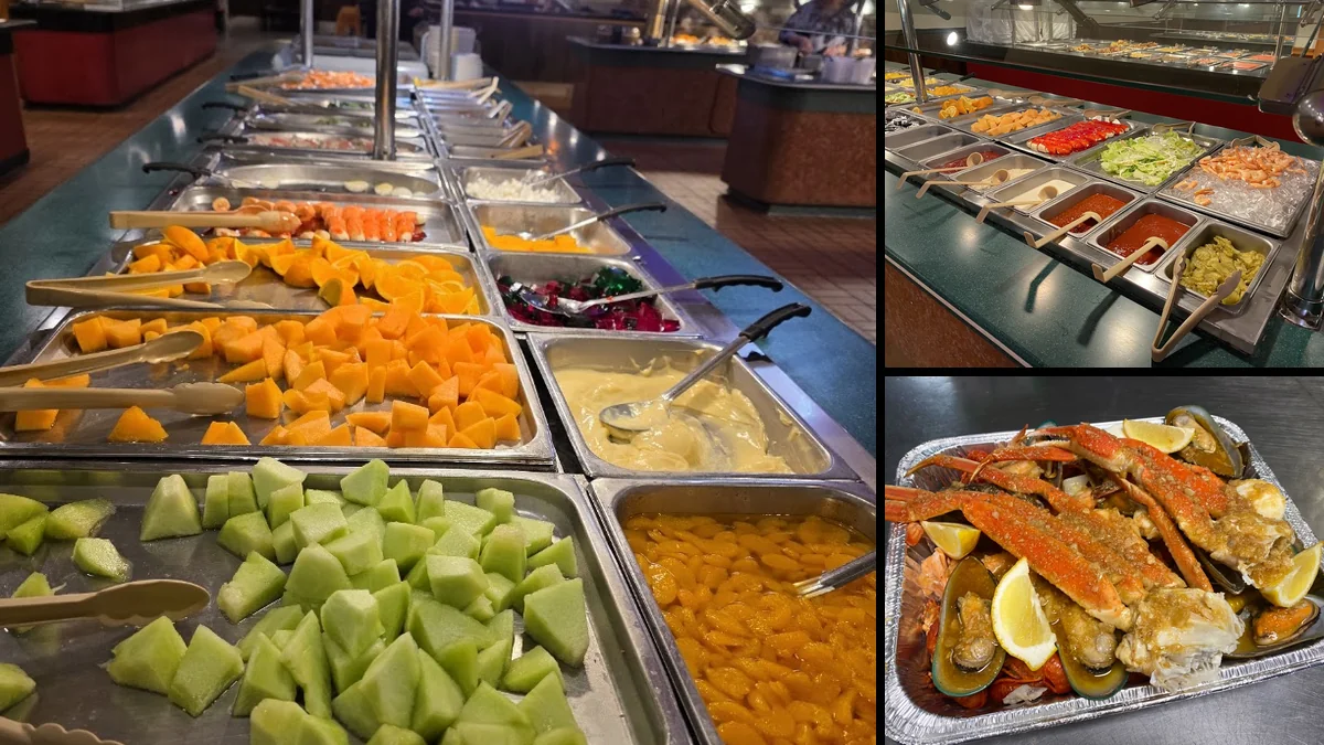 Buffet trays with assorted Chinese dishes